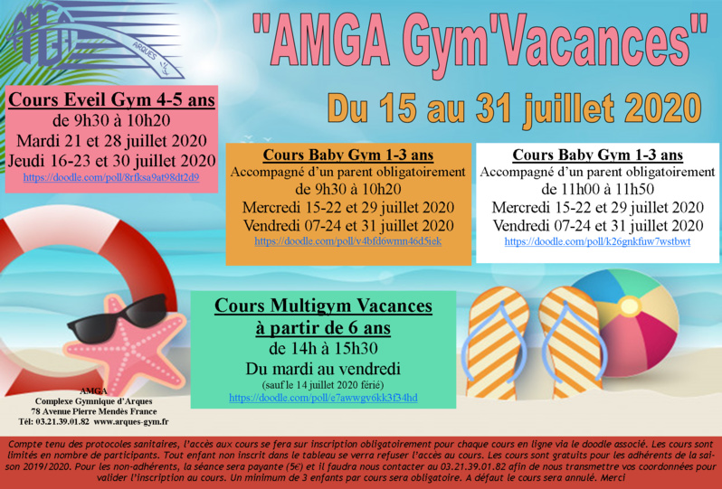 Le retour de l'AMGA Gym'Vacances du 15 au 31 juillet 2020 Le retour de l'AMGA Gym'Vacances du 15 au 31 juillet 2020
