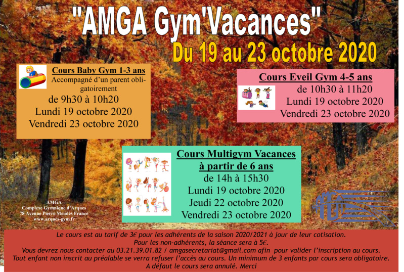 AMGA Gym'Vacances d'Automne du 19 au 23 octobre 2020