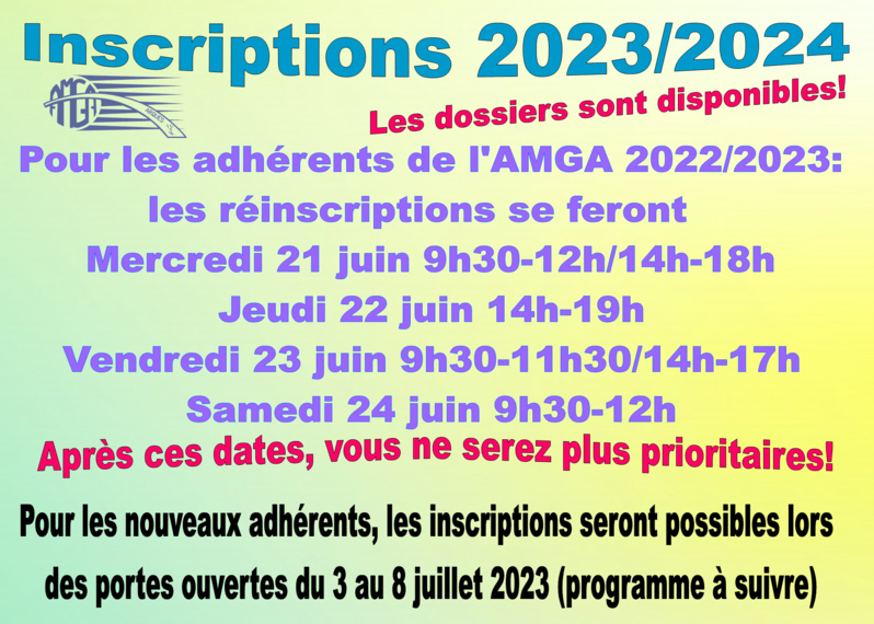 AMGA: Infos sur les inscriptions 2023/2024 