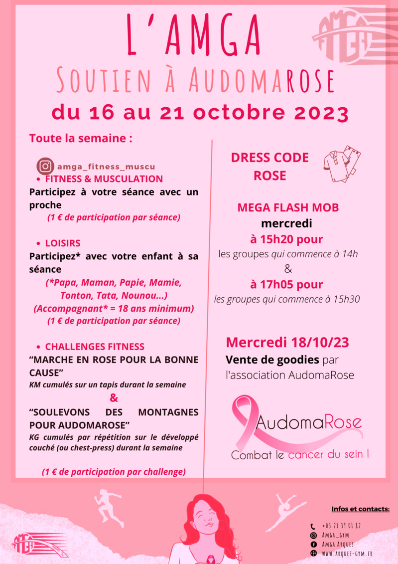 Du 16 au 21 octobre 2023: l'AMGA se met au ROSE pour Octobre Rose et l'association AUDOMAROSE