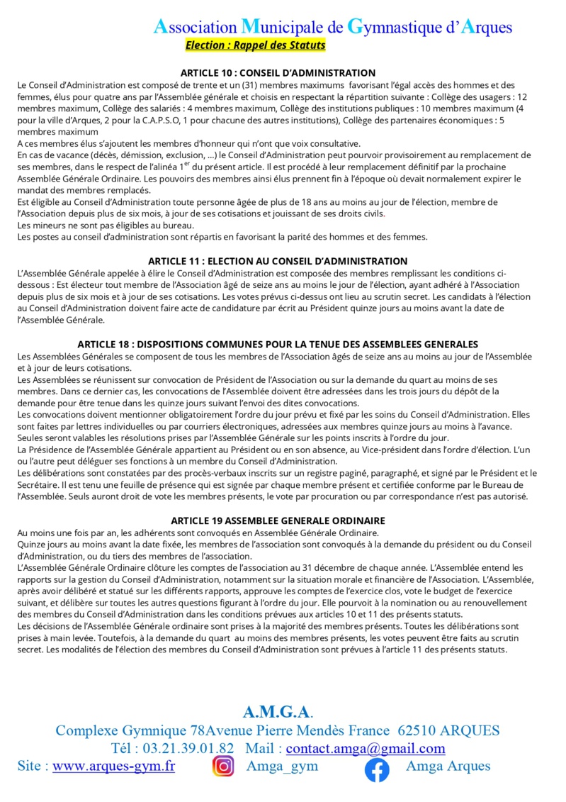Assemblée Générale de l'AMGA le vendredi 28 juin 2024 à 18h30