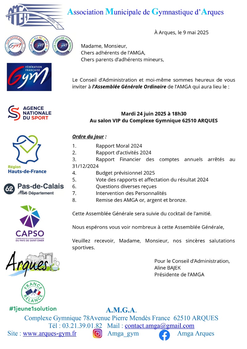 AMGA ASSEMBLEEE GENERALE MARDI 24 JUIN  2025