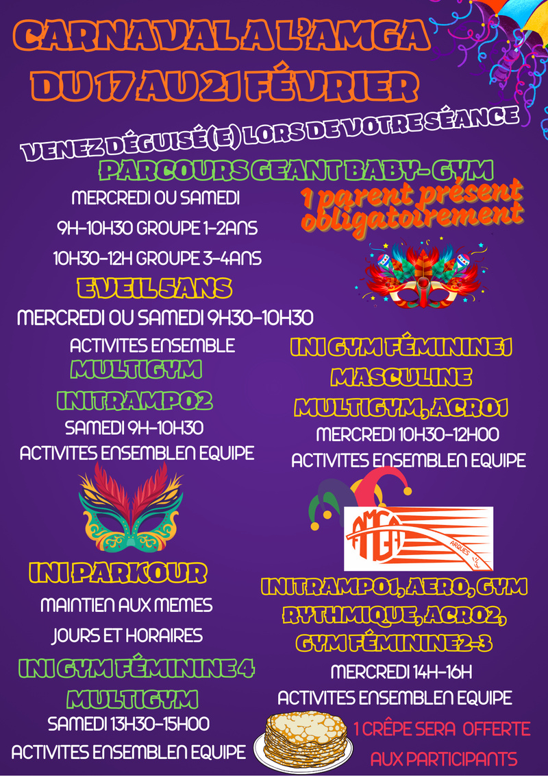 Carnaval à l'AMGA du 17 au 21 février!!!