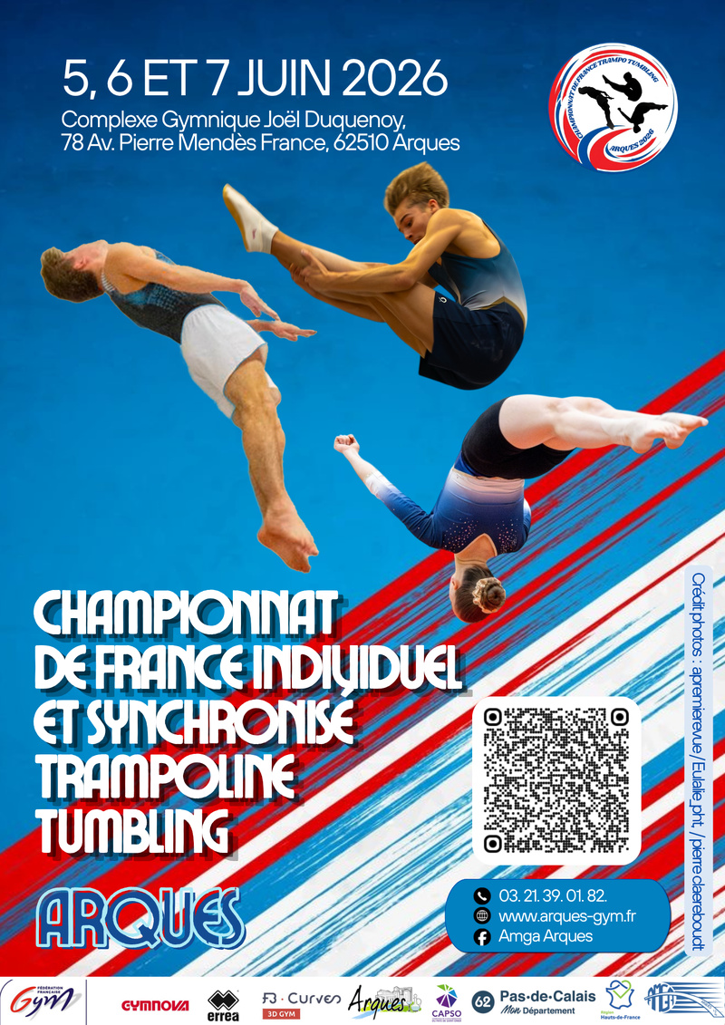 ARQUES: Championnat de France Individuel et Synchronisé de Trampoline et de Tumbling 5-6-7 juin 2026 ARQUES: Championnat de France Individuel et Synchronisé de Trampoline et de Tumbling 5-6-7 juin 2026