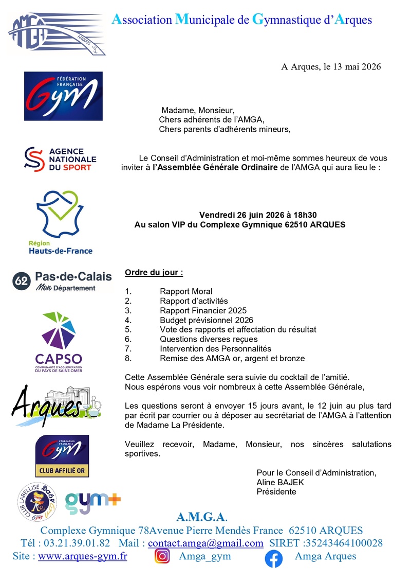 AMGA ASSEMBLEE GENERALE VENDREDI 26 JUIN 2026 18h30