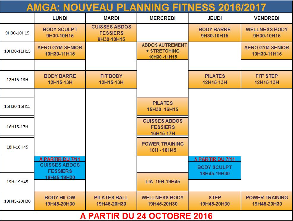 AMGA: Planning des activités de loisirs 2016/2017