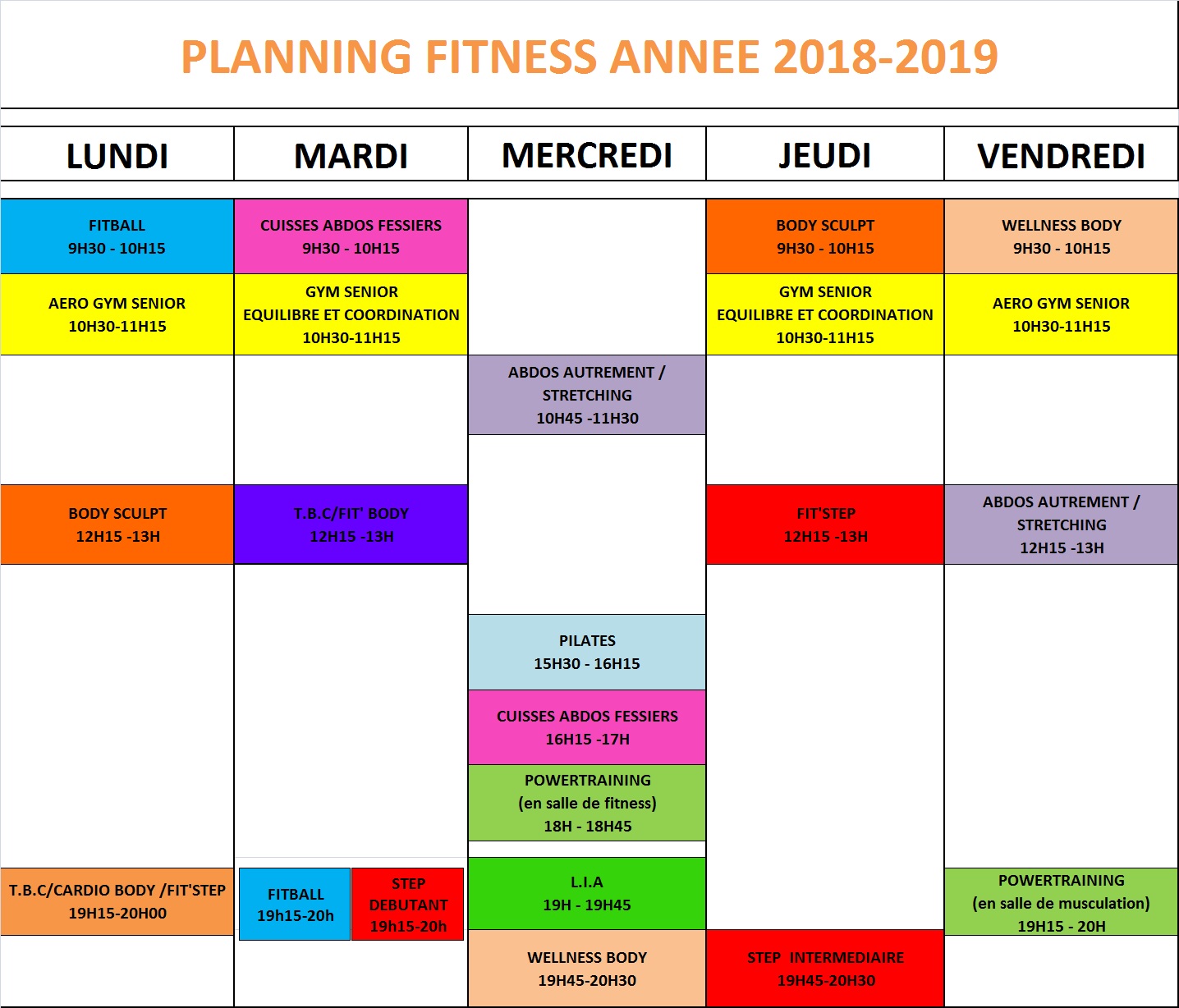 Voici les plannings fitness et musculation définitif pour cette rentrée
