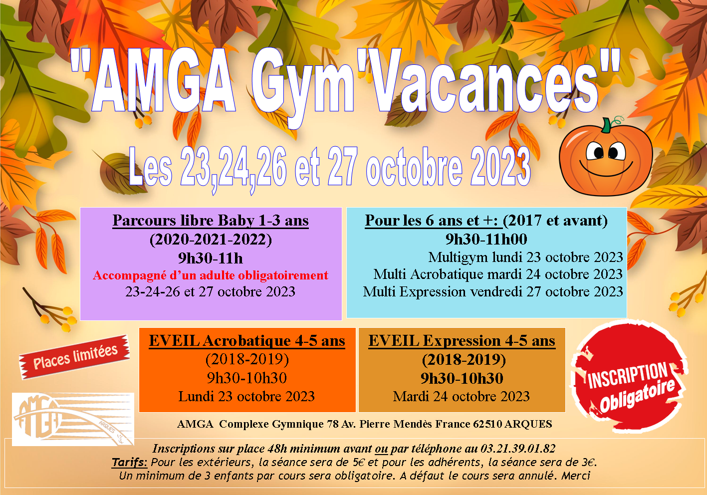 AMGA Gym'Vacances les 23,24, 26 et 27 octobre 2023