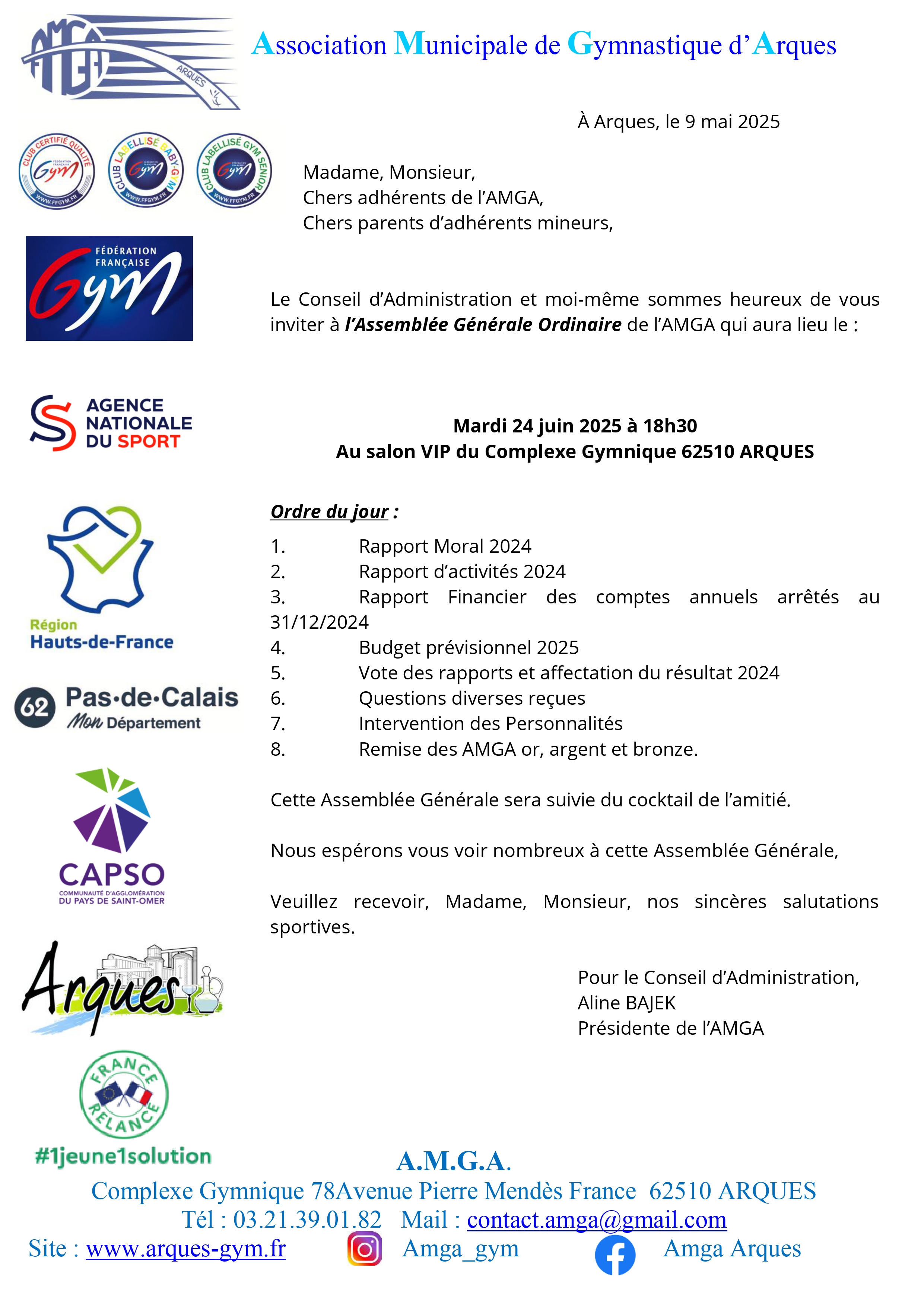 AMGA ASSEMBLEEE GENERALE MARDI 24 JUIN  2025
