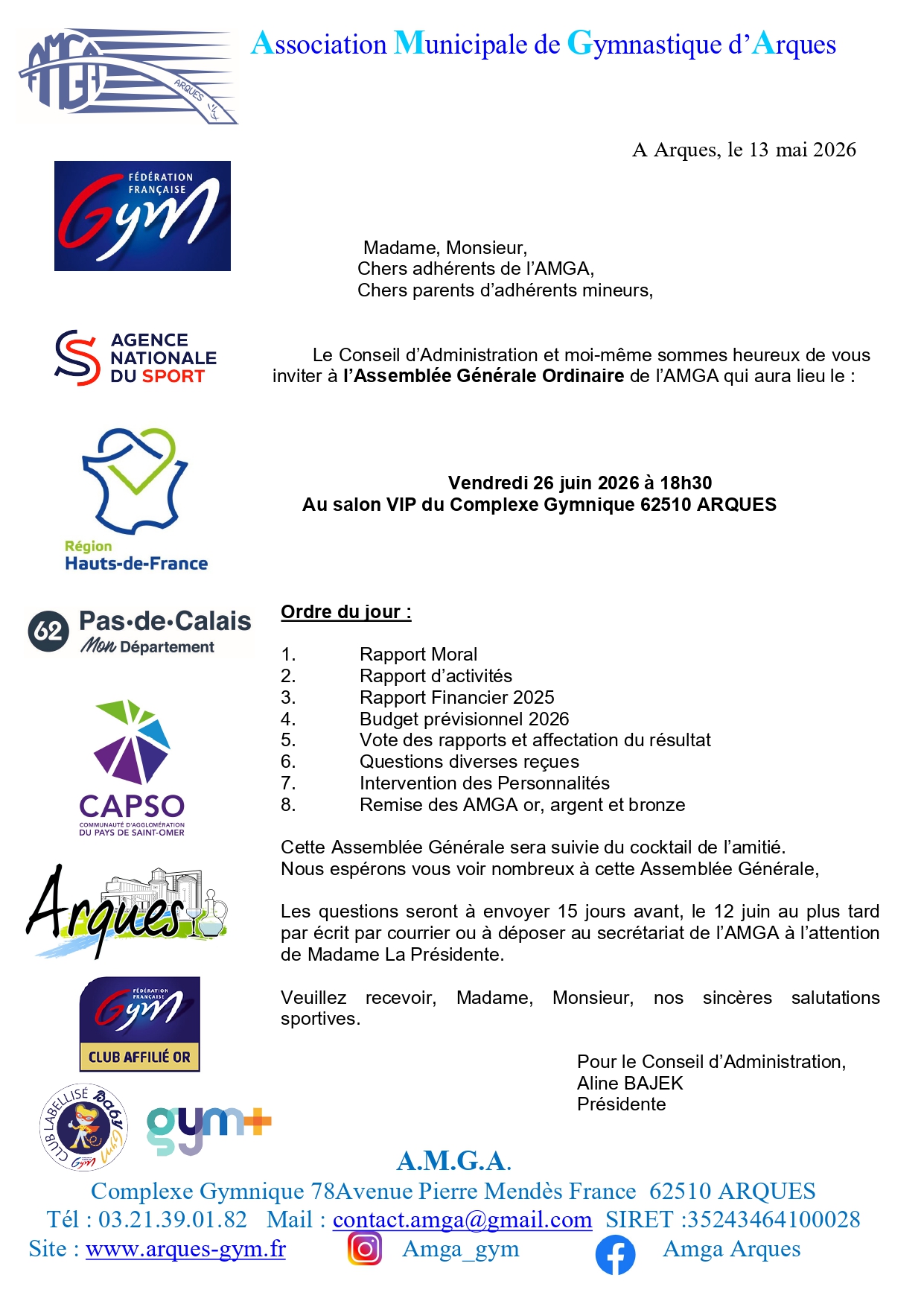 AMGA ASSEMBLEE GENERALE VENDREDI 26 JUIN 2026 18h30